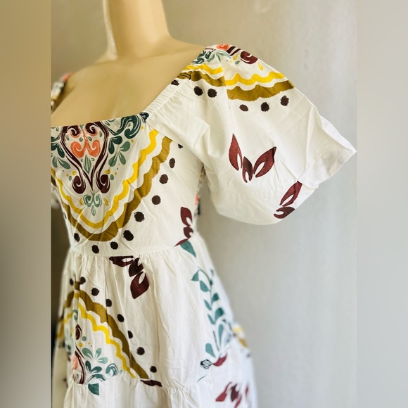 Meadow Rhodes Boutique Boho Maxi Dress 100% Cotton Puff Sleeve Smocked size M - Picture 4 of 12